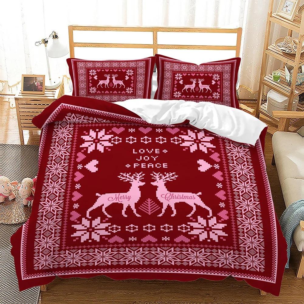 

Warm Stylish Navidad Plaid Merry Christmas Tree Festival Santa Deer Polyester For Adults Home Decor Twin King Quilt Comforter (quilt)-EU Single(135*200cm)3pcs