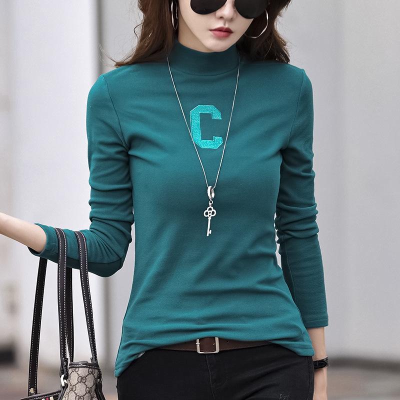 

Жіночий весняний пуловер з корейської бавовни з довгим рукавом, приталена жіноча сорочка, осіння Za, жіноча офісна напівводолазка XXXL синій