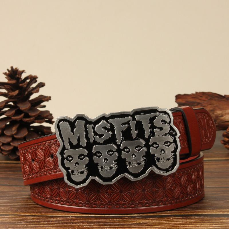 Trendy embossed alloy skull buckle belt 110cm