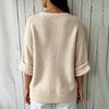 Women's Loose Fit V-Neck Button Sweater Three-Quarter Sleeve Fall Winter Top