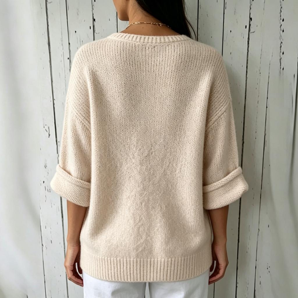 Women's Loose Fit V-Neck Button Sweater Three-Quarter Sleeve Fall Winter Top