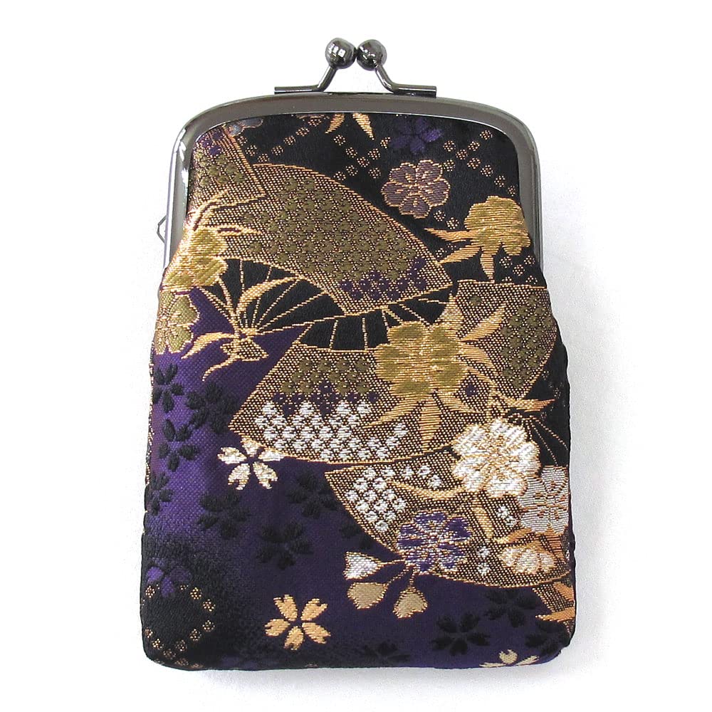 

COCOLUCK Кошелек Coco Luck Японский узор Золотая парча Ткань Нисидзин Кошелек Аксессуар Чехол для сигарет Мешочек Сделано в Японии Вертикальный (Фиолетовый веер)