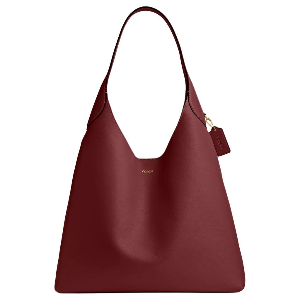 Coach Burgundy Polished Leather Shoulder Hobo Bag with Gold Hardware for Daily Use