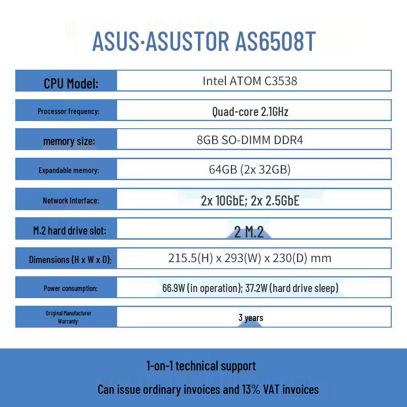 ASUSTOR AS6508T 8-Bay 10GbE NAS with 176TB (8x 22TB Drives)