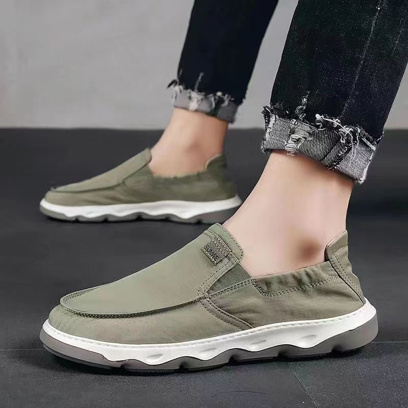 Summer Men's Comfy Canvas Shoes Ice Silk Cloth Solid Color Vulcanized Flat Shoes Outdoor Slip On Driving Hiking Casuals New 2025