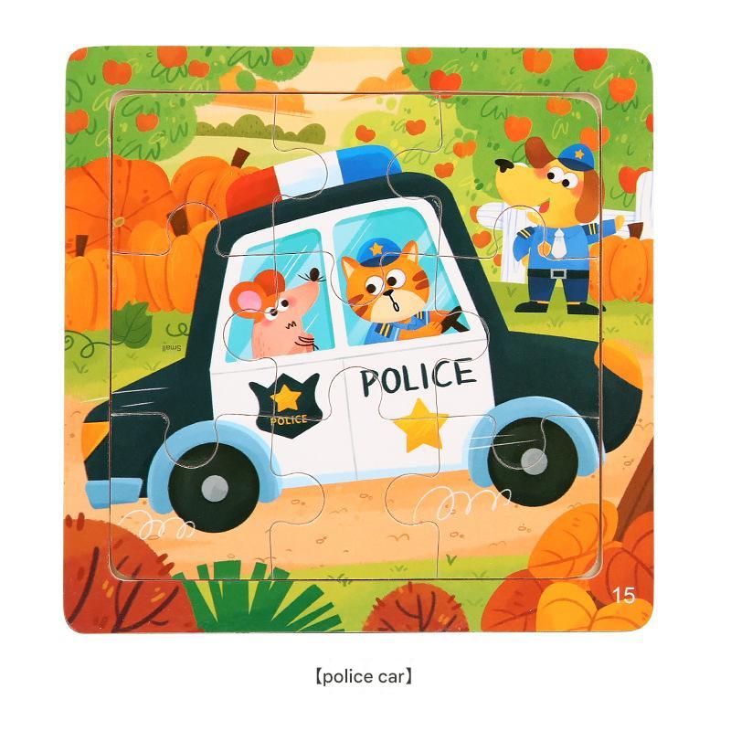 9-Piece Wooden Children'S Jigsaw Puzzle Toy For Early Childhood Education Cartoon Animal Transportation Cognitive Puzzle