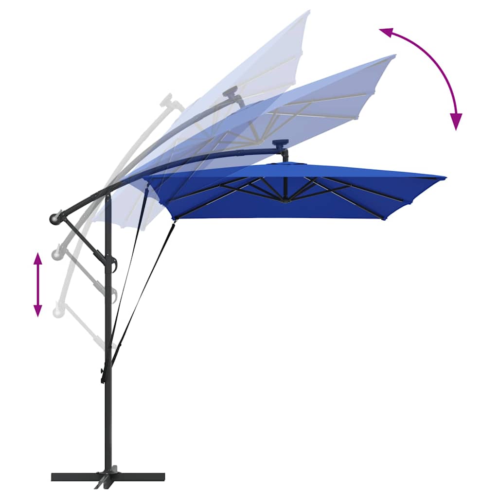 Azur Blue Sun Umbrella with LED Light Strips 294 X 200 X 270 Cm