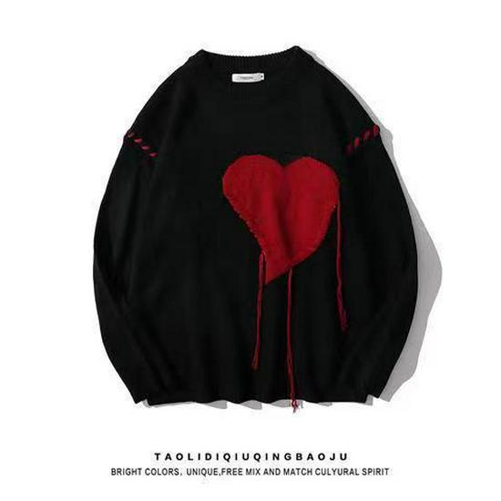 Unisex Trendy Autumn/Winter Handmade Loose Fit Love Sweater - Round Neck, Casual Style for Couples