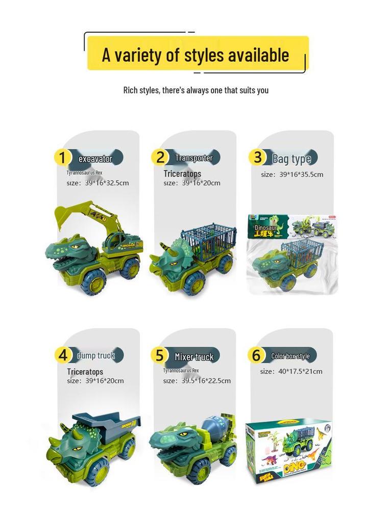 Children's Large Inertial Toy Excavator & Dinosaur Transporter