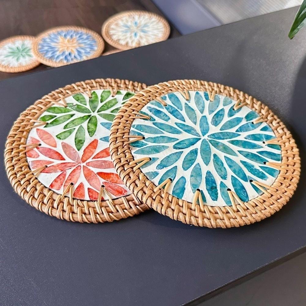 Geweven Textuur Rotan Vlechtwerk Onderzetter Handgeweven Warmte-Isolerende Pad Creatieve Schelp Matten Hotel