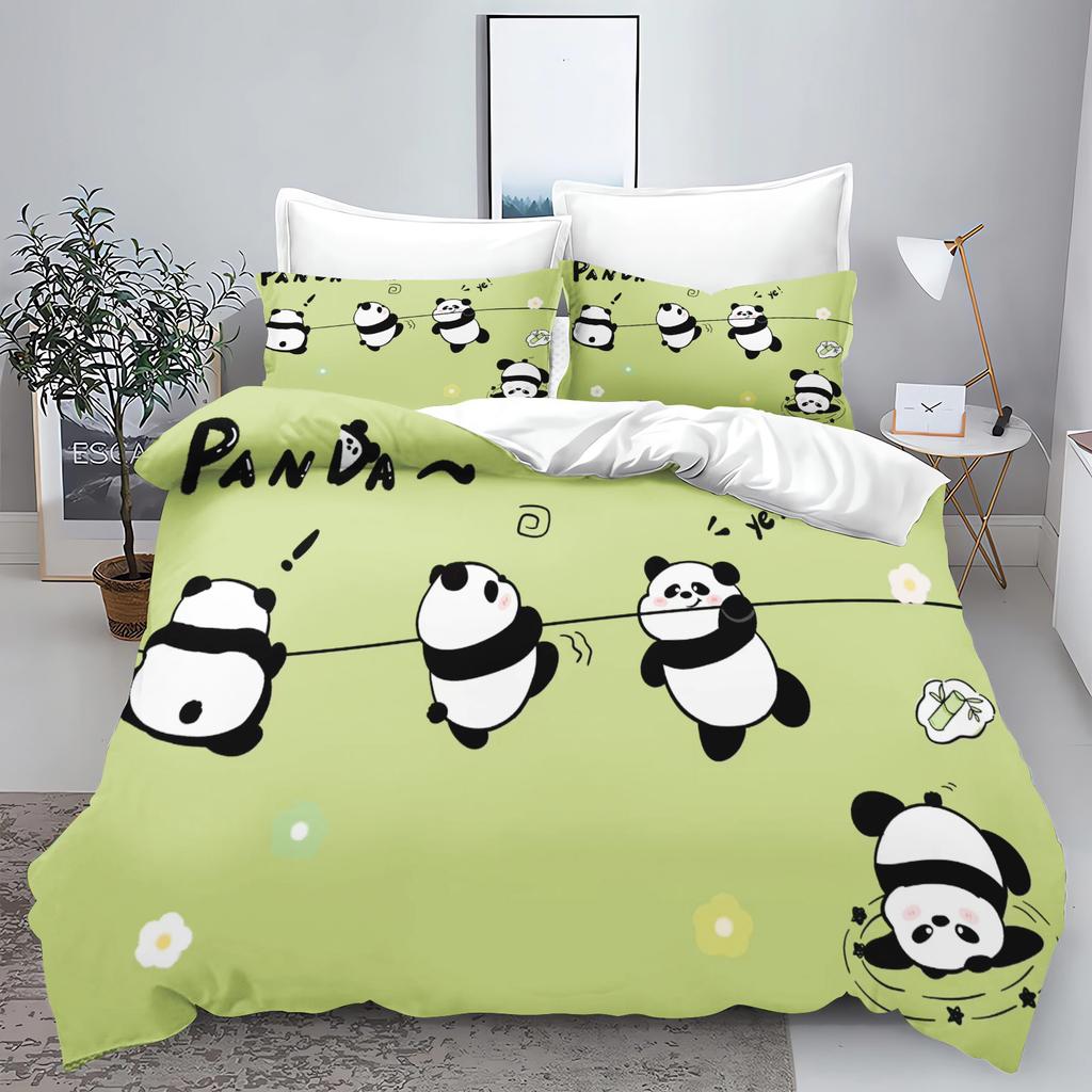 Panda Duvet Cover Set 3D Children'S Bedding Set Cotton Covers 3-Piece 1 Quilt Cover 100% Polyester Home Decor