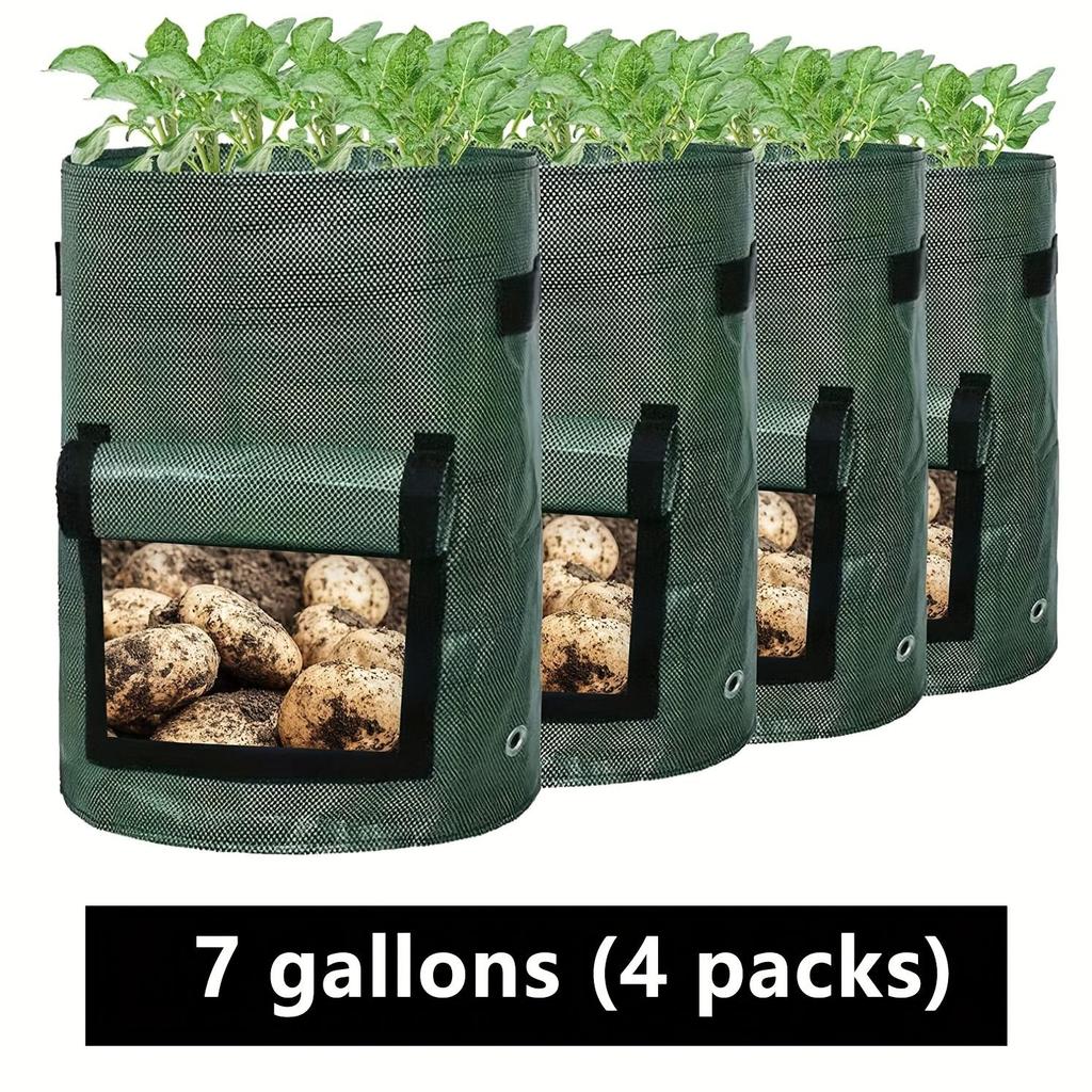4pcs Potato Grow Bags, Potato Planters With Flap And Handles, Vegetables Garden Planting Bags For Onion, Fruits, Tomato, Carrot (7 Gallon)