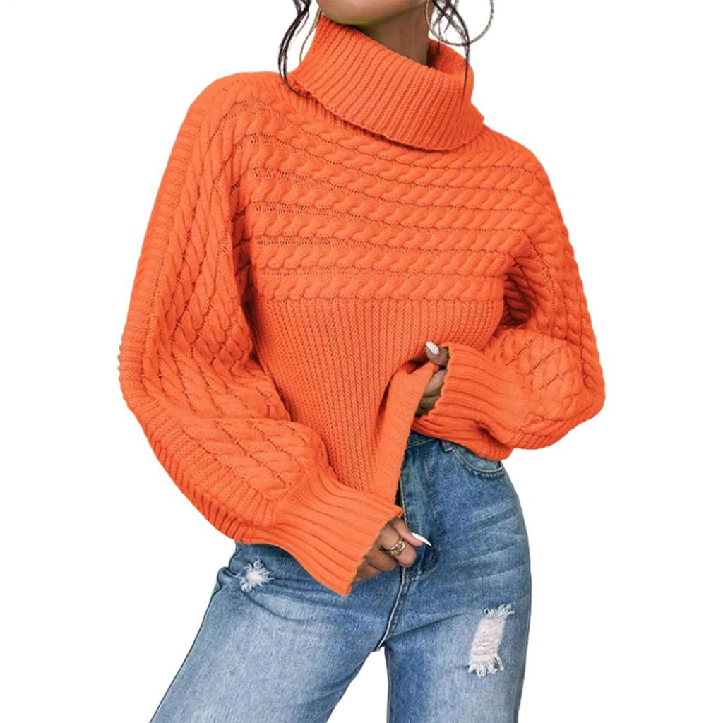 Women's turtleneck sweater long-sleeve loose oversized chunky knit pullover