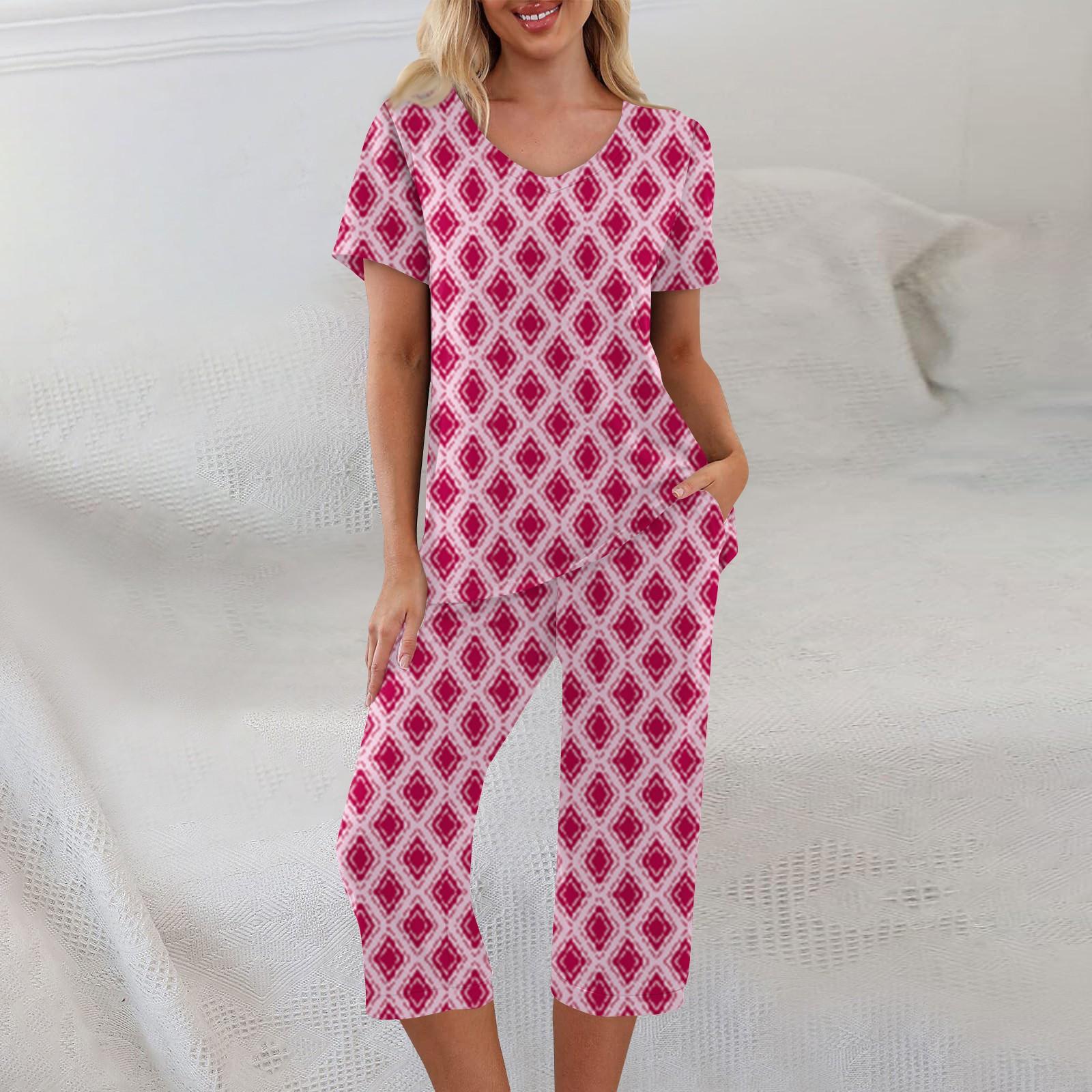 

2 Piece Sets For Women Summer Short Sleeve Top And Pants With Pockets Workout Soft Sets XL винний