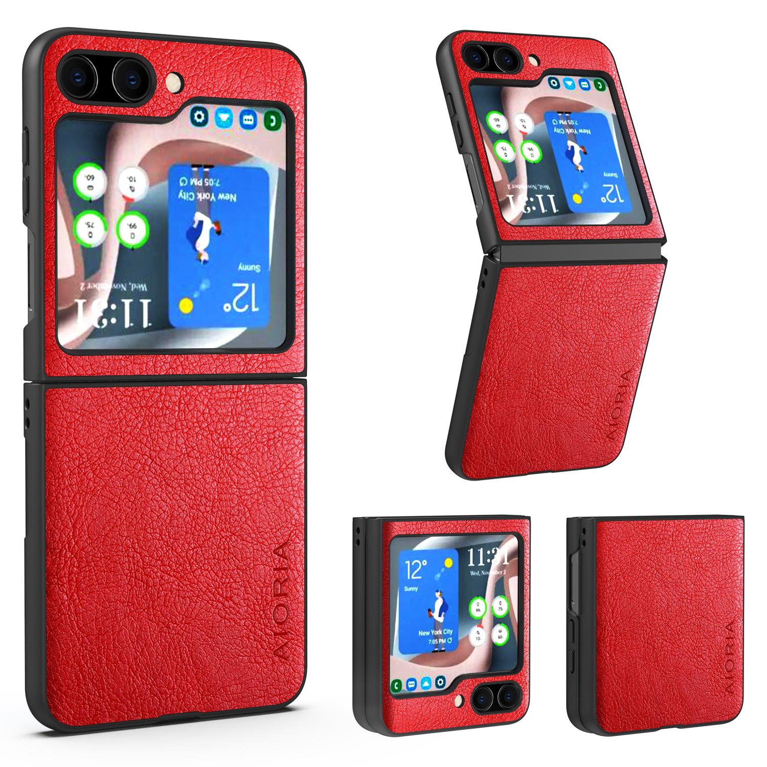 

AIORIA Shockproof Case for Samsung Galaxy Z Flip5 5G Litchi Texture PU+PC Phone Cover Red