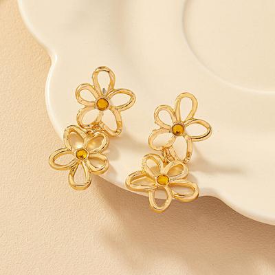 Hollow Double Flower Drop Earrings Korean Design Fashion Minimalist Gold Color Ear Hip Hop Jewelry Gift