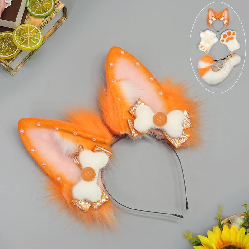 Handmade Fox Ear Headband Cat Paw Gloves Tail Set Kawaii Cosplay Anime Convention Costume Accessories
