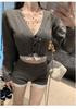 2024 Early Autumn Retro Lace Trim High Waist Knit Shorts - Slimming Gray Women's Fashion