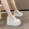 Fashion 2025 White Shoes Women Lace Up pu Leather Wedges High Heel Pumps Shoes Female Breathable Chunky Platform Fashion Sneakers Size42
