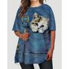 Camisetas da moda para mulheres, tops grandes, estampa 3D, gato, gráfico, solto, streetwear, gola redonda, mangas curtas, camisas femininas, camisetas