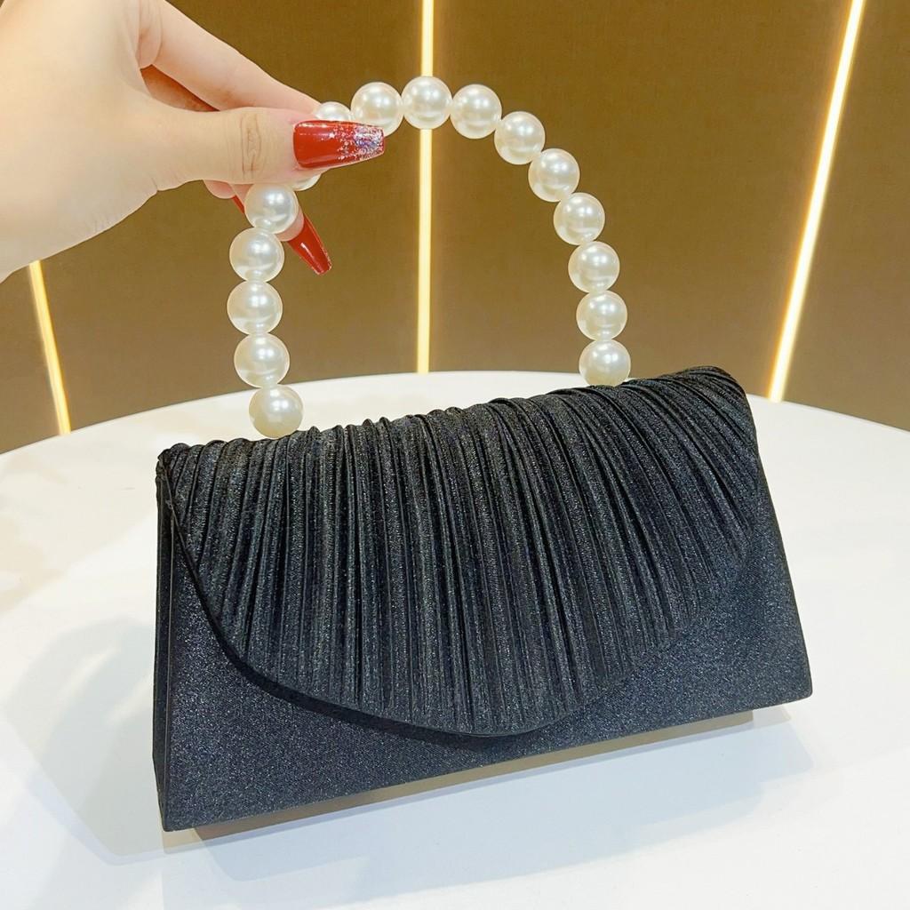 Modische Damen-Polyester-Clutch-Abendtasche mit Perlenverzierungen für Partys und formelle Anlässe
