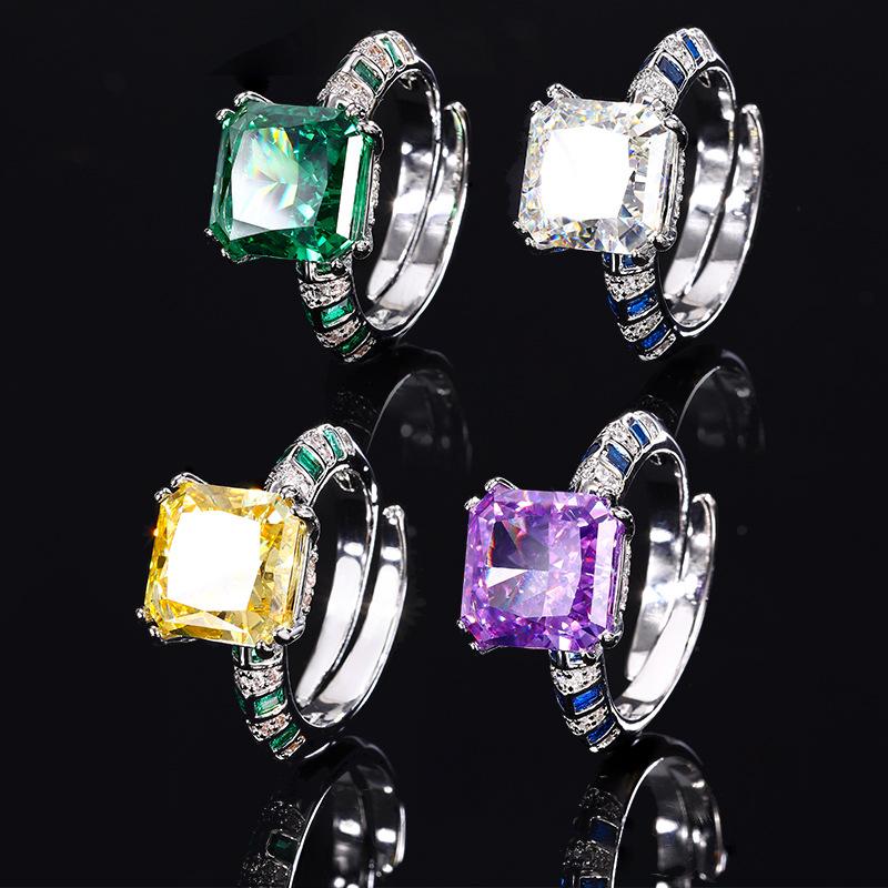 Autumn And Winter Jewelry Copper Bottom Gold-Plated Ice Flower Cut High Carbon Diamond Copper Inlaid Color Ring Female 10 * 10