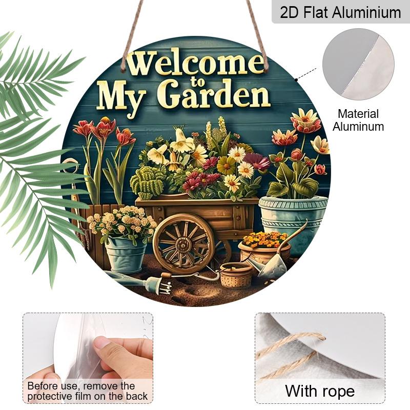 2D Flat Aluminum Rustic-Style “Welcome To My Garden” Wall Art Sign, 7.87 X 7.87 Inches. Perfect for Gardens, Homes, and Outdoor Spaces. An Ideal