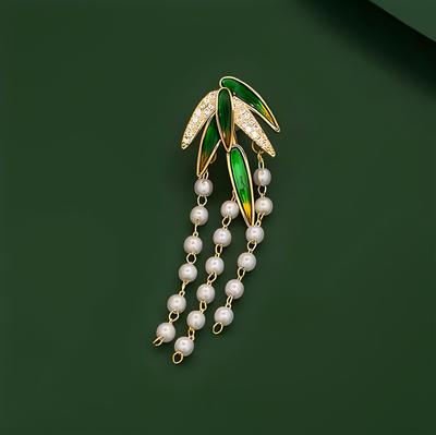 Elegante Quaste Bambusblatt-Brosche im Regen, weibliche Persönlichkeit, Temperament, Perle, klassisches Hanfu, Cheongsam, Zubehör, Kragennadel