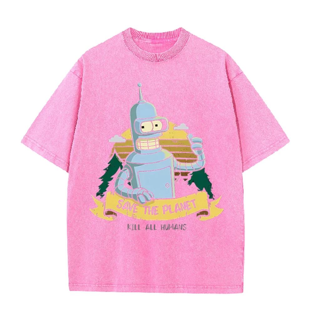 2026 New Hot Fashion Save The Planet Kill All Humans Funny Tops Robot Print Summer Tshirts Men Women Short Sleeve Cotton Tops