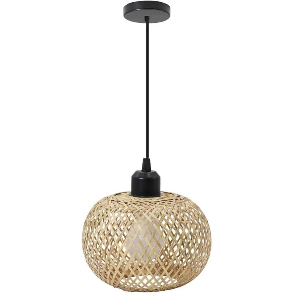 

Bamboo Light Fixtures E27 Retro Rustic Bamboo Wicker Rattan Chandelier Ceiling Hanging Light for Living Room Bedroom 20CM Lamp No Bulb