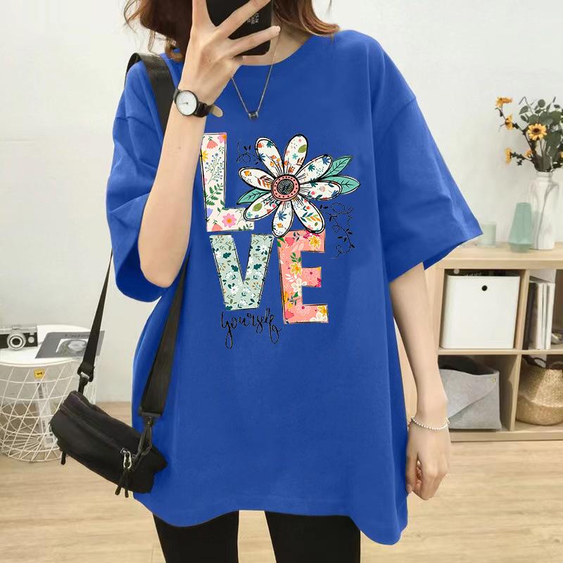 2025 purchasing designer feeling small daisy printing round neck spring new loose short-sleeved T-shirt women ins
