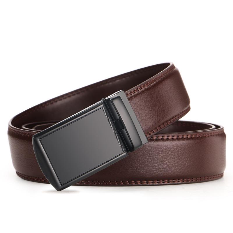Dolly Road, Reverse Buckle Belt 3.5 Automatic Buckle Two-Layer Cowhide Belt, Men'S Leisure Belt