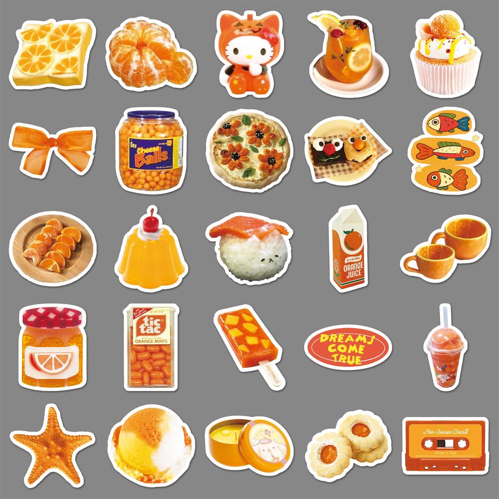50 Orange Ins Style DIY Stickers Small Fresh Japanese Orange Decorative Mobile Phone Case Tablet Guka Stickers Waterproof