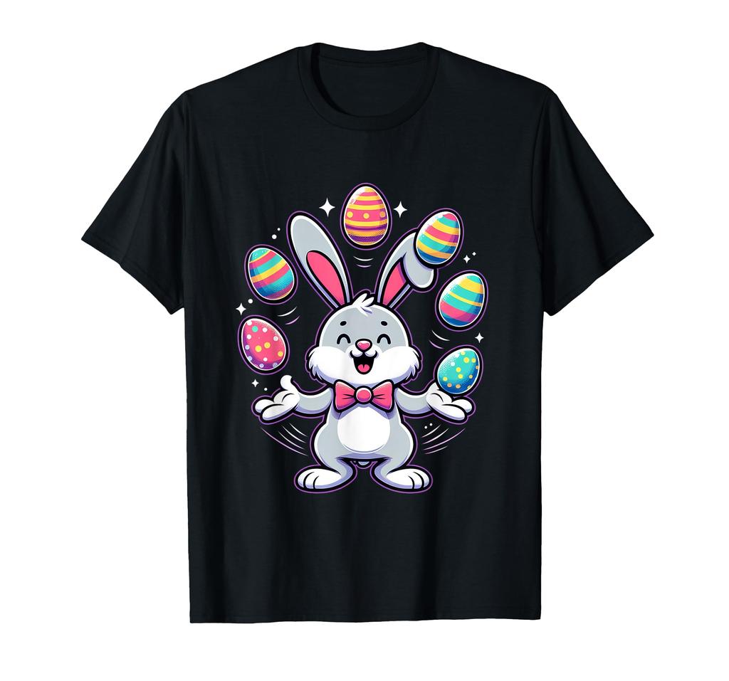 Funny and Adorable Easter Bunny Juggling Colorful Eggs Kids Boys T-shirt