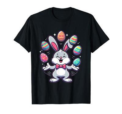 Funny and Adorable Easter Bunny Juggling Colorful Eggs Kids Boys T-shirt