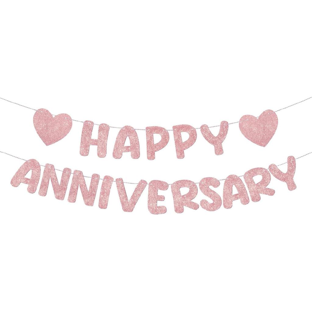Fulmoon Happy Anniversary Banner Glitter Happy Anniversary Decorations Wedding Party Banner Romantic Decorations No DIY Pre-strung for Wedding Party