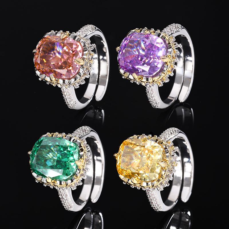 Jewelry Copper Bottom Gold-Plated High Carbon Diamond Ice Flower Cut Square Diamond Copper Inlaid Ring Female 10 * 12