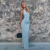 European and American Women's Clothing, New Summer Products, Sexy Neck-hanging U-neck Backless Skirt, Pleated Design Texture Dress