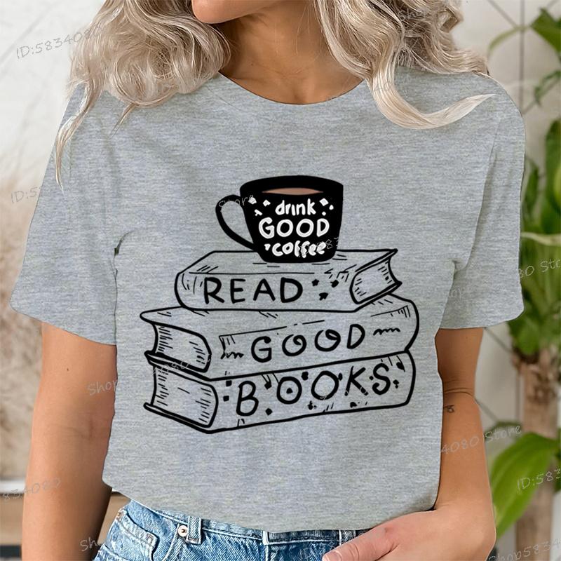 Casual Vintage Book Coffee T Shirt Women Trendy Bookish Short Sleeve Tshirt Book Lover Party Gift Coffee Lover Summer Clothes