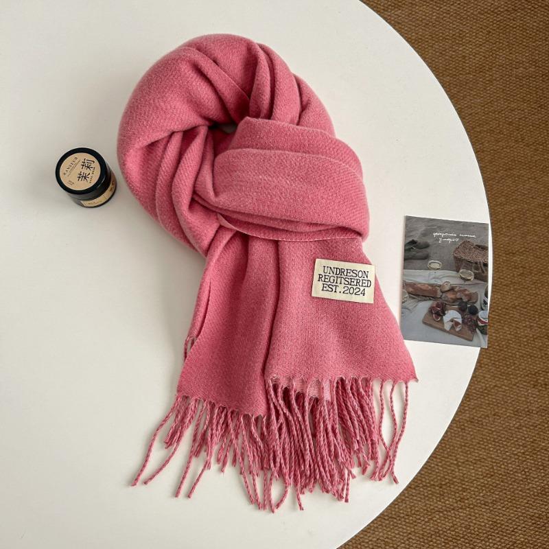 

Двусторонний однотонный утолщенный шарф из искусственного кашемира, женский осенне-зимний теплый парный платок, универсальный длинный шарф с бахромой 190cm