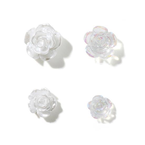 50Pcs/Set Nail Ornament Flower Shape Long Lasting 3D Effect Resin Camellia Aurora White