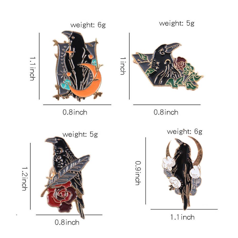Bag Brooches Lapel Pin Bird Feather Gothic Cartoon Badges Crow Raven Badges Metal Brooch Enamel Pin