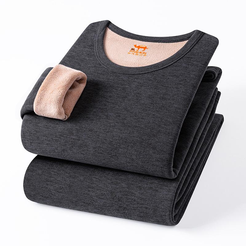 Camel Wool Fleece-Lined Underwear Set: Thick, Warm Base Layer for Women - Ideal for Autumn and Winter.