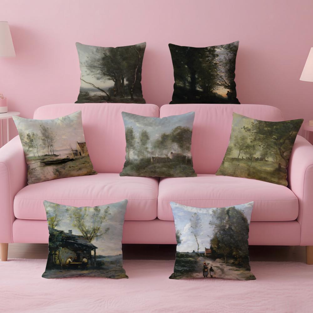 JJeanBaptisteCamille Corot Cushion Cover Pillow Case Ultra Soft Skin Friendly Fabric Cloud Like Comfort Concealed Zipper