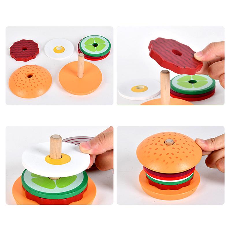 1 Set Fine Motor Skill Toy Montessori Wooden Burger Stacking Educational Toys For Toddlers And Kids Preschool