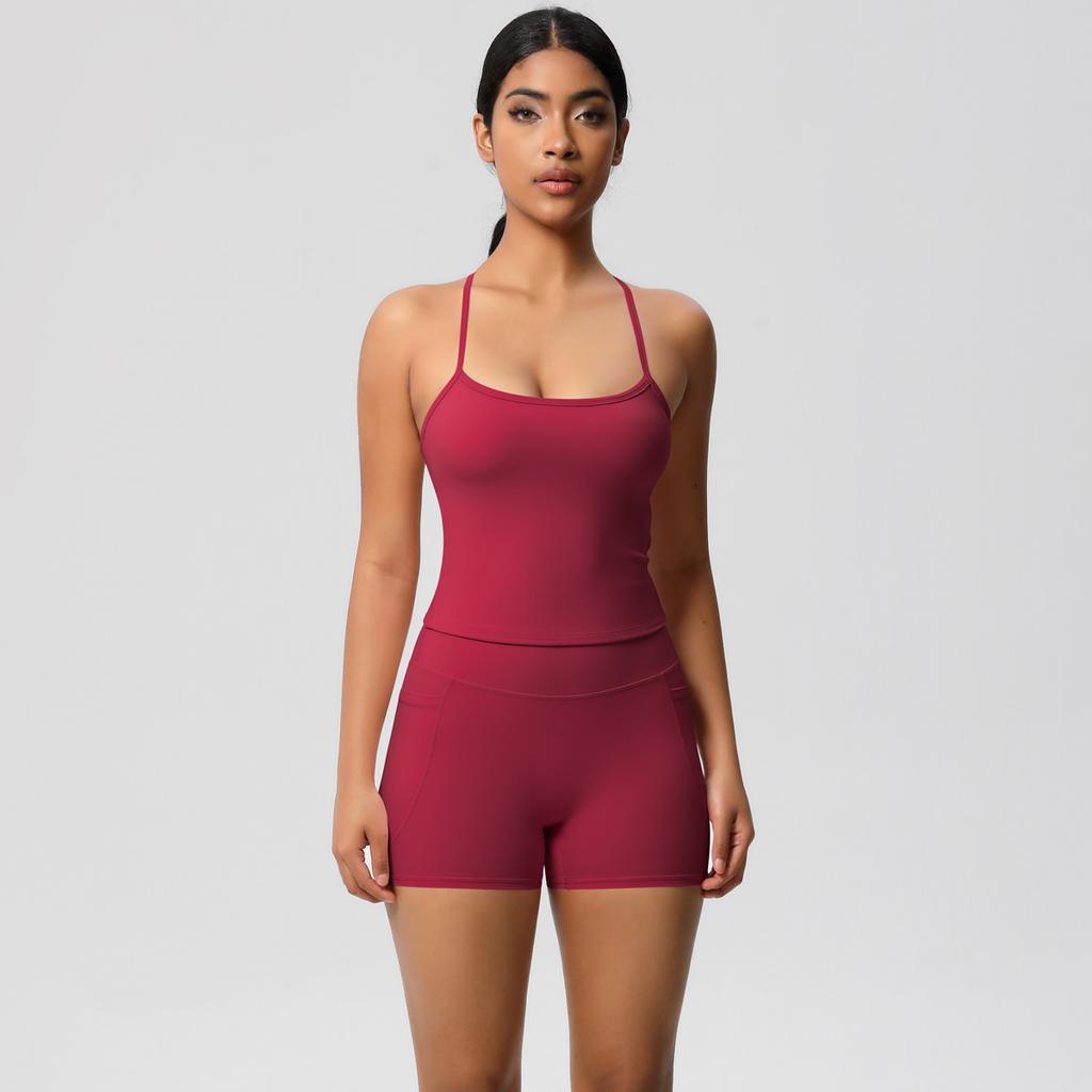 Yungan Eng anliegender Sandstrahl-Schnelltrocknender Yoga-Anzug, Hüfthebende Tasche-Shorts, Zweiteiliges Lauf-Fitness-Set Für Damen
