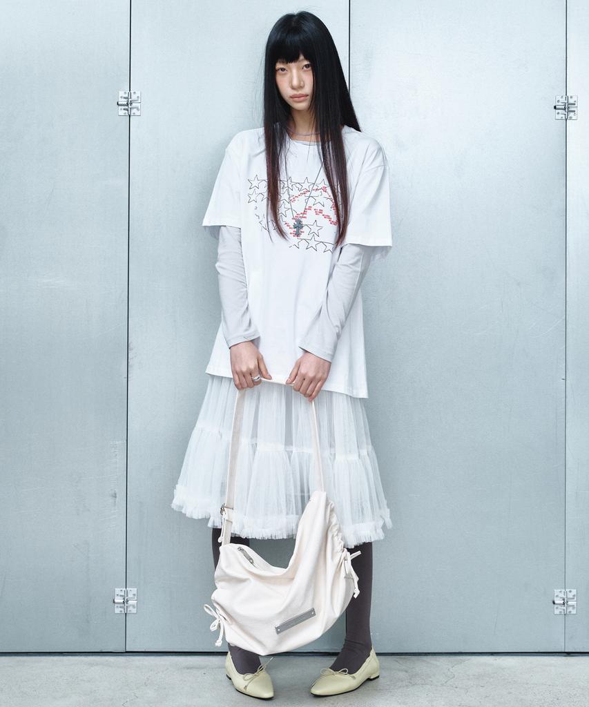 Nick&Nicole Crystal Shirring Square Shoulder Bag_Ivory