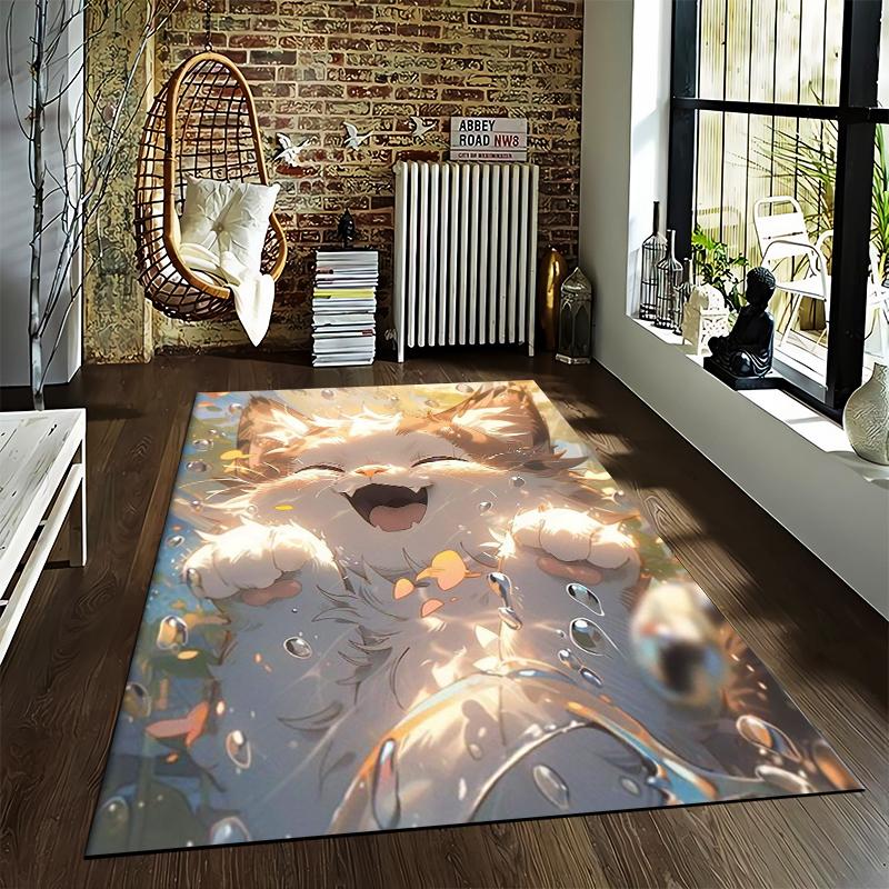 Cute Fluffy Cat Carpet with Playful Design and Bright Colors Suitable for use as an anti-slip for living room bedroom sofas