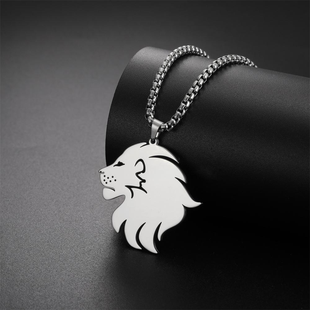Punk Lion Head Pendant Necklace for Women Men Rock Hip Hop Animal Charms Choker Stainless Steel Box Chains Party Jewelry Gifts