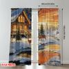 2pcs 2D flat printing Fashionable Christmas Curtains Cozy Cabin Deer Christmas Scene Digital Printed Polyester Drapes Holiday